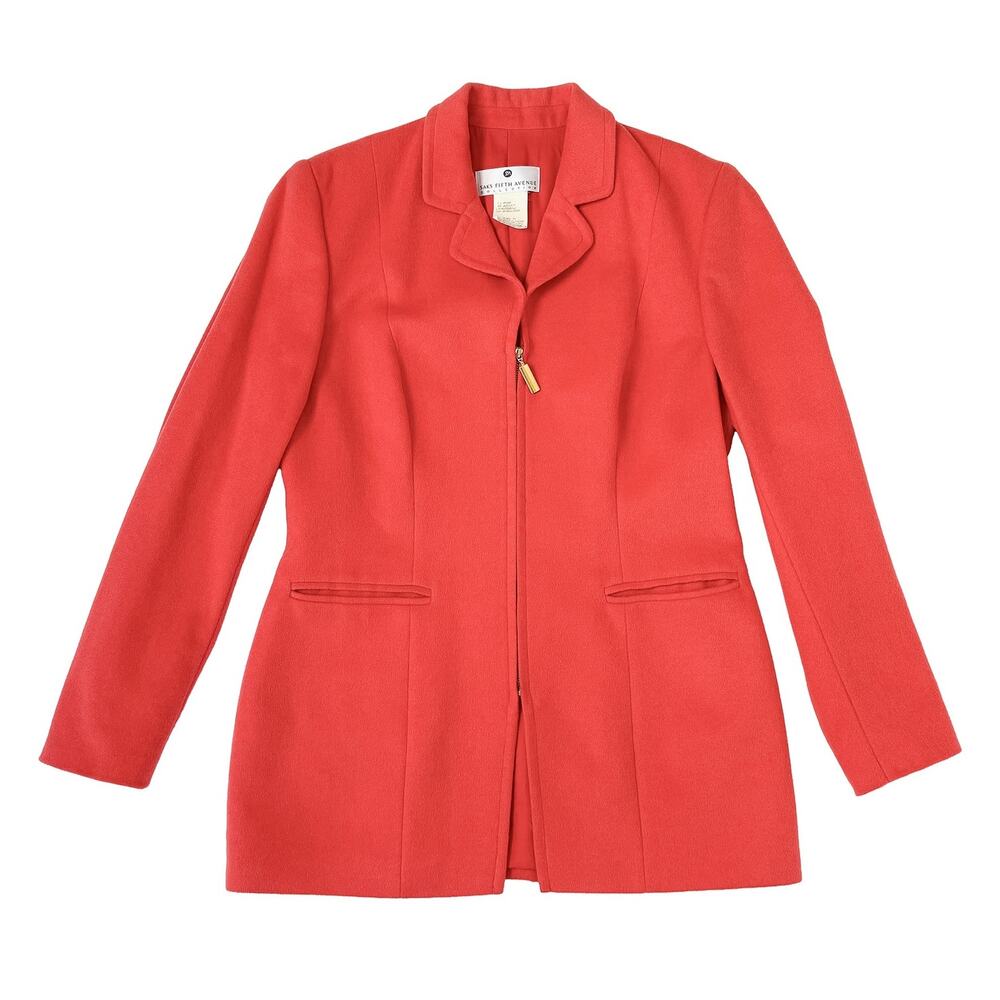 Saks Fifth Avenue Angora Wool Coat VTG Women M Coral Tailored Jacket Germany